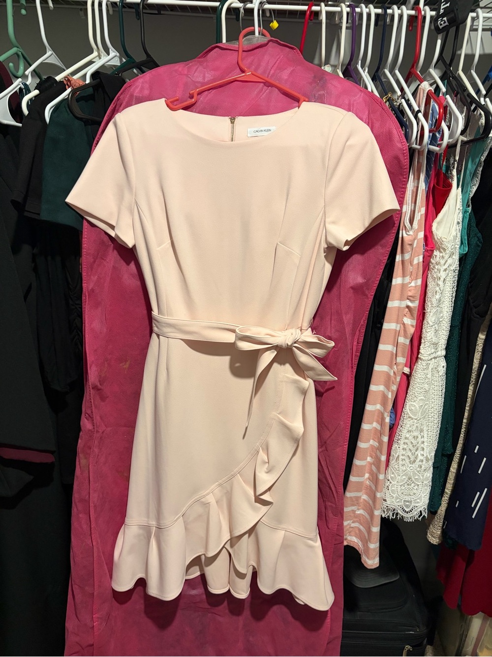 Calvin Klein Blush Pink Ruffle-Hem Dress